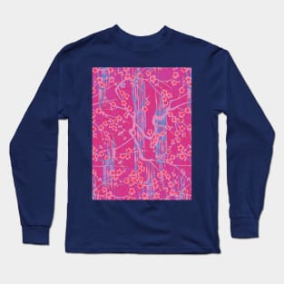 BLUE PINK LILAC SAKURA FLOWERS  Antique Japanese Floral Pattern Long Sleeve T-Shirt